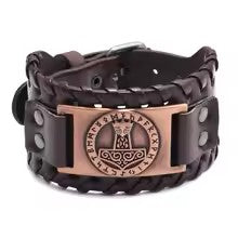 Retro Wide Leather Viking Vintage  Compass Bracelet