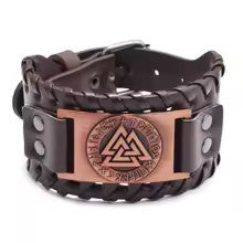 Retro Wide Leather Viking Vintage  Compass Bracelet