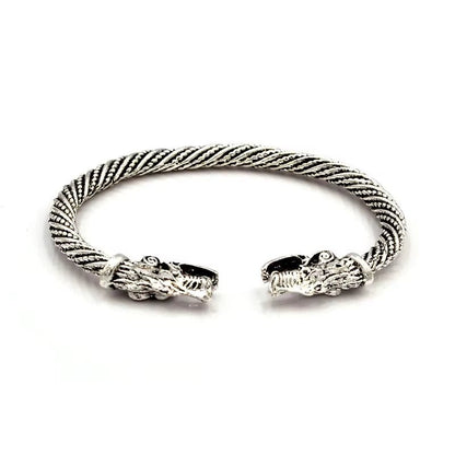 Classic Animal Viking Double Wolf Head Adjustable Bracelet Men Stainless Steel Bracelet Fashion Double Snake Heads Jewelry Gift – Viking | Norse runes & Nordic jewelry