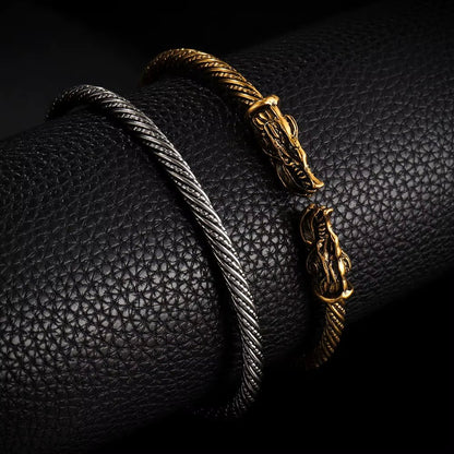 Classic Animal Viking Double Wolf Head Adjustable Bracelet Men Stainless Steel Bracelet Fashion Double Snake Heads Jewelry Gift – Viking | Norse runes & Nordic jewelry