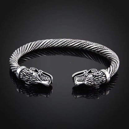 Classic Animal Viking Double Wolf Head Adjustable Bracelet Men Stainless Steel Bracelet Fashion Double Snake Heads Jewelry Gift – Viking | Norse runes & Nordic jewelry