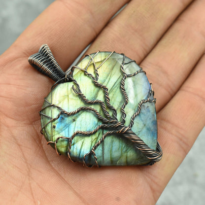 Copper Tree of Life Pendant with Labradorite Gemstone – Viking jewerly | Norse runes & Nordic jewelry