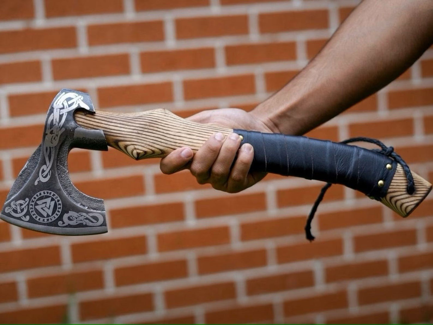 Custom Gift Forged Carbon Steel Viking Axe with Rose Wood Shaft, Viking Bearded Camping Axe – Viking Handmade Axe | Norse runes & Nordic jewelry