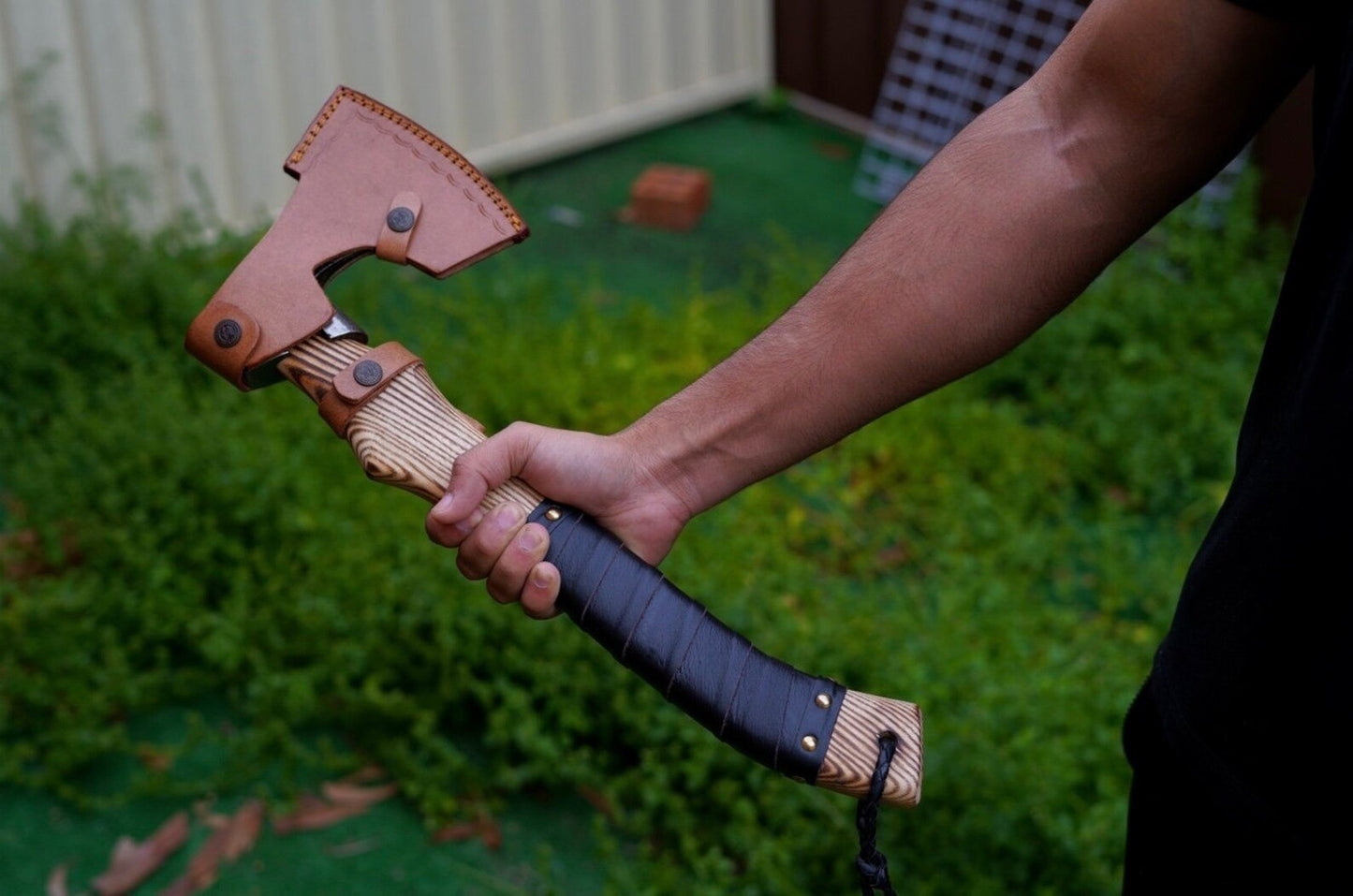 Custom Gift Forged Carbon Steel Viking Axe with Rose Wood Shaft, Viking Bearded Camping Axe – Viking Handmade Axe | Norse runes & Nordic jewelry