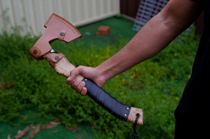Custom Gift Forged Carbon Steel Viking Axe with Rose Wood Shaft, Viking Bearded Camping Axe – Viking Handmade Axe | Norse runes & Nordic jewelry