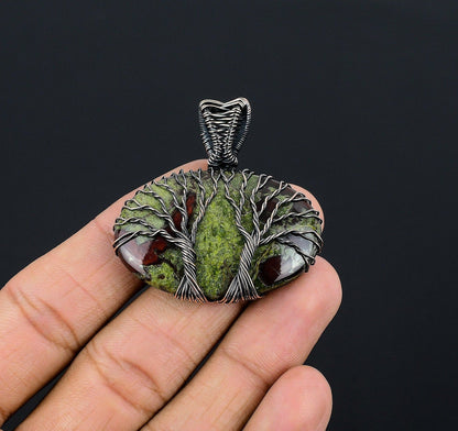Double Tree of Life Dragon Blood \Copper Wire Wrapped Pendant Gemstone – Viking jewerly | Norse runes & Nordic jewelry