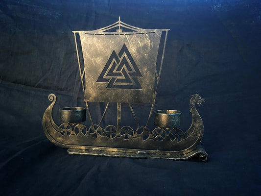 Drakkar Viking Ship Candle Holder Valknut Norse Runes Nordic Asatru Decor Personalized – Viking home decor | Norse runes & Nordic jewelry