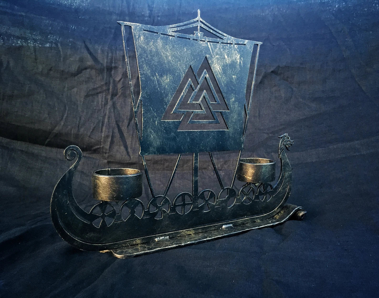 Drakkar Viking Ship Candle Holder Valknut Norse Runes Nordic Asatru Decor Personalized – Viking home decor | Norse runes & Nordic jewelry