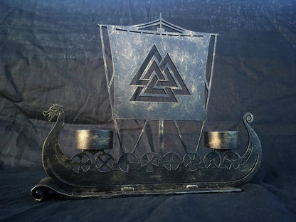 Drakkar Viking Ship Candle Holder Valknut Norse Runes Nordic Asatru Decor Personalized – Viking home decor | Norse runes & Nordic jewelry