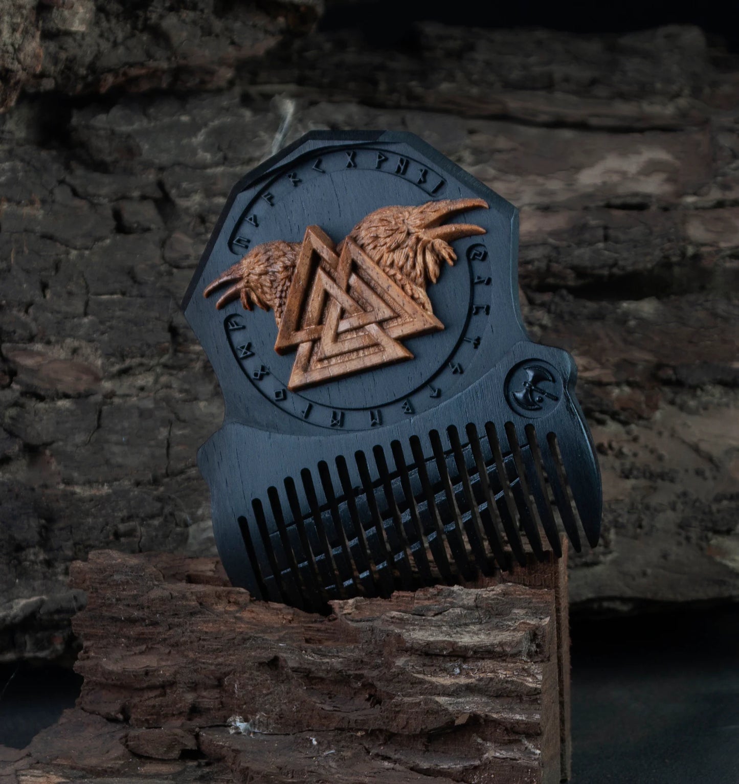 "Helm of Awe Set – Wooden Beard Comb, Watch & Norse Jewelry"