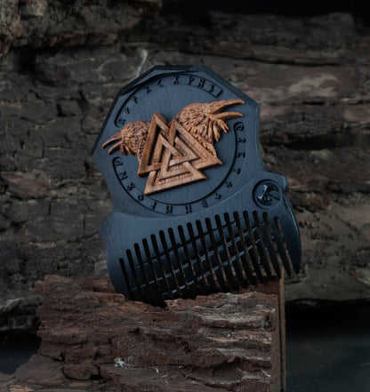 "Helm of Awe Set – Wooden Beard Comb, Watch & Norse Jewelry"