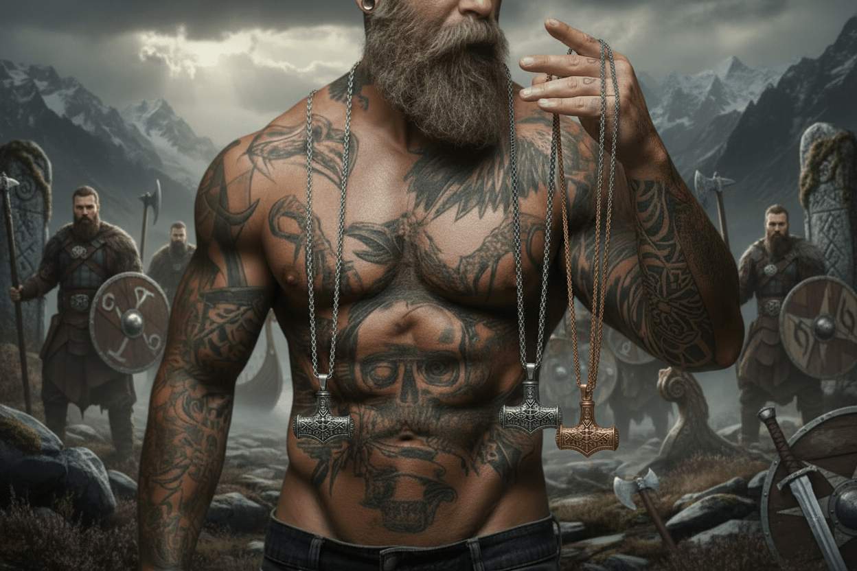 🎁 FREE GIFT: Mjolnir Thor Hammer Necklace – Viking | Norse runes & Nordic jewelry