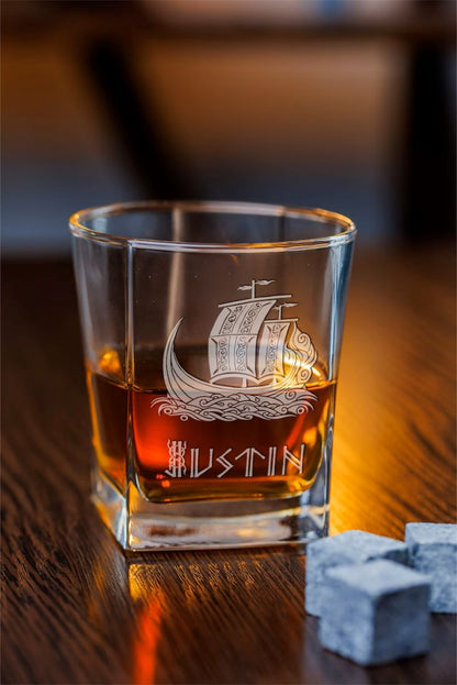 Personalized viking whiskey glass Whiskey glass set gift box