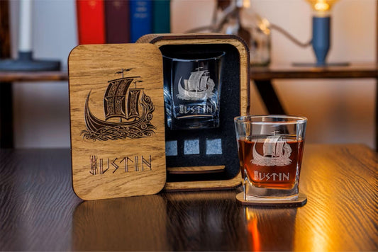 Personalized viking whiskey glass Whiskey glass set gift box