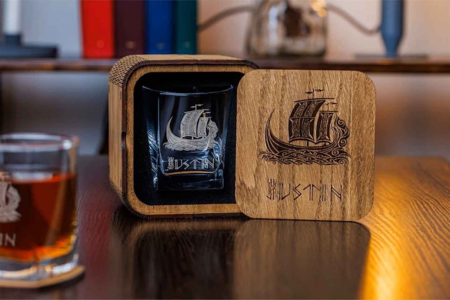 Personalized viking whiskey glass Whiskey glass set gift box