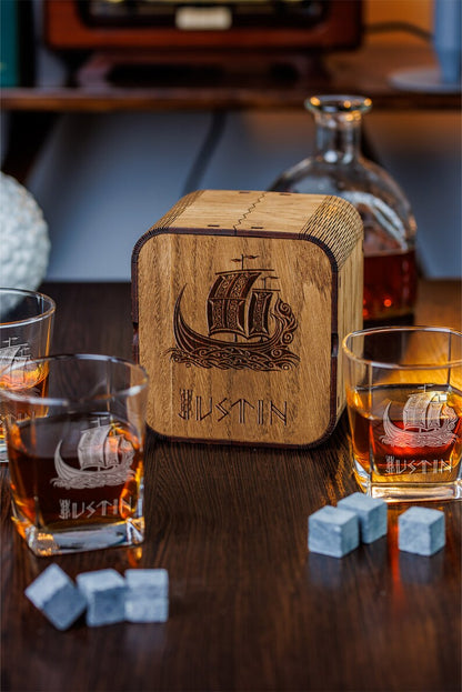 Personalized viking whiskey glass Whiskey glass set gift box