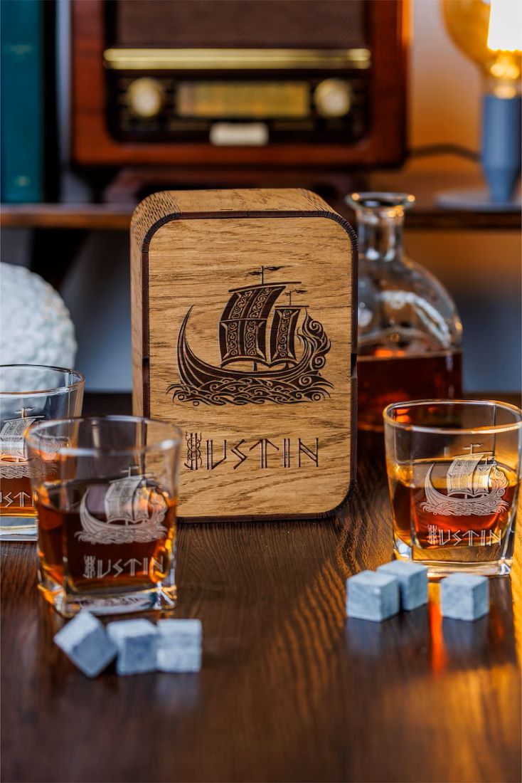 Personalized viking whiskey glass Whiskey glass set gift box