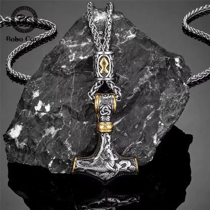 Gold Plated Mjolnir Necklace | Norse Runes Thor Hammer Pendant – Viking Necklace | Norse runes & Nordic jewelry