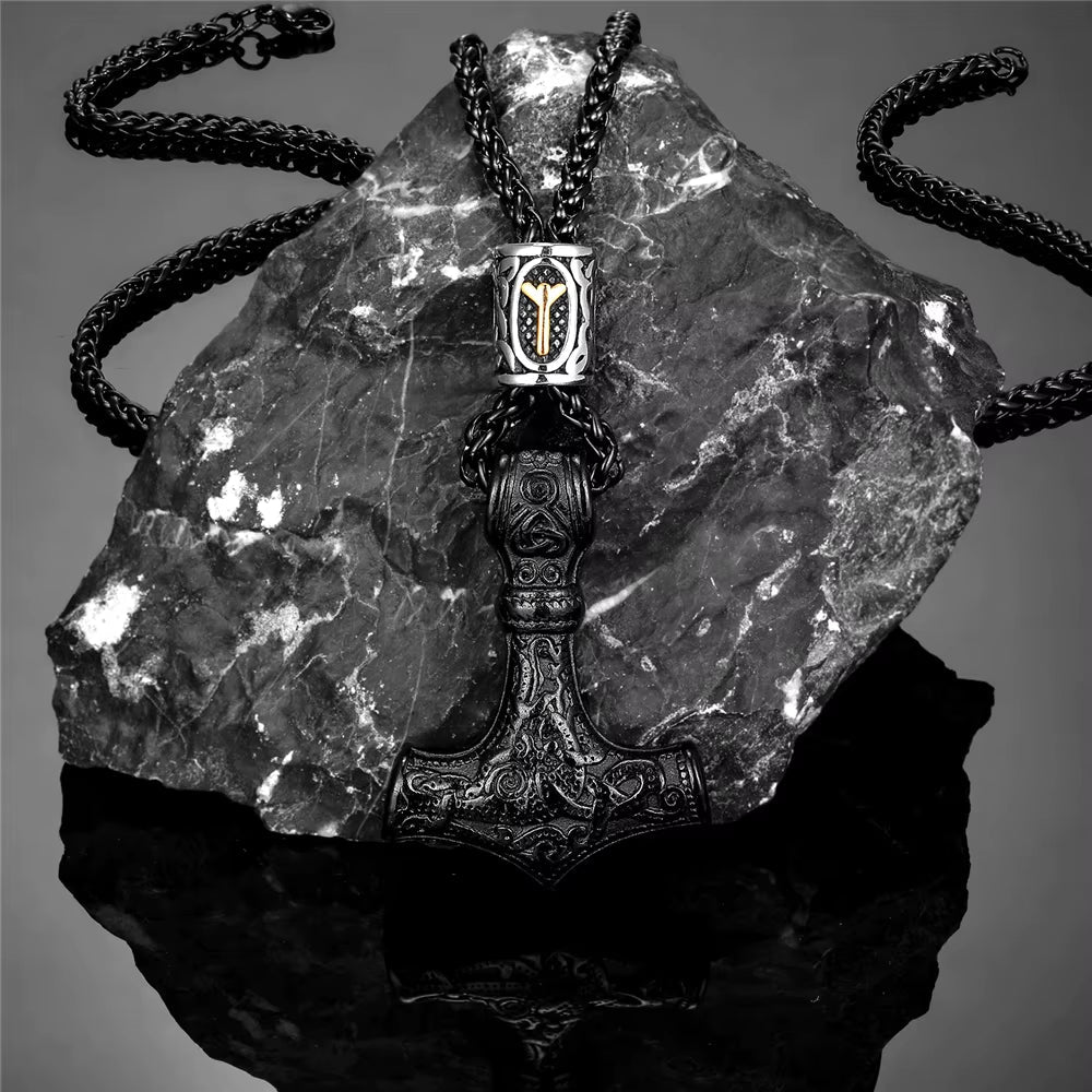 Gold Plated Mjolnir Necklace | Norse Runes Thor Hammer Pendant – Viking Necklace | Norse runes & Nordic jewelry