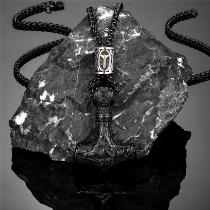 Gold Plated Mjolnir Necklace | Norse Runes Thor Hammer Pendant – Viking Necklace | Norse runes & Nordic jewelry