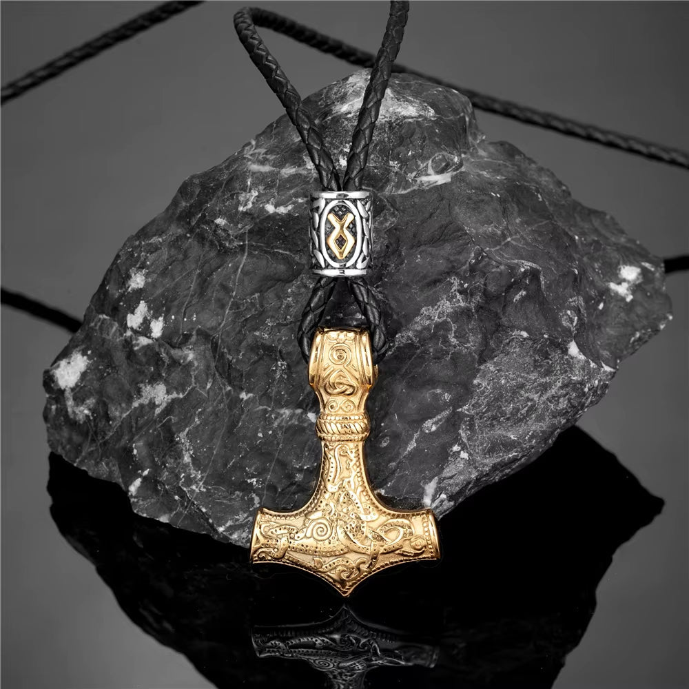 Gold Plated Mjolnir Necklace | Norse Runes Thor Hammer Pendant – Viking Necklace | Norse runes & Nordic jewelry