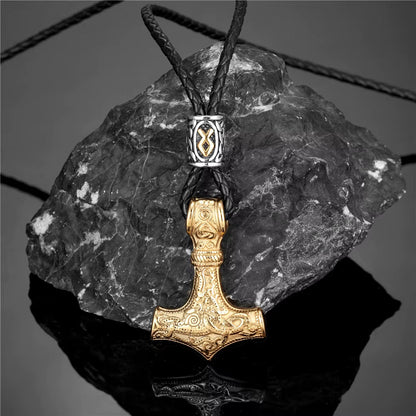 Gold Plated Mjolnir Necklace | Norse Runes Thor Hammer Pendant – Viking Necklace | Norse runes & Nordic jewelry