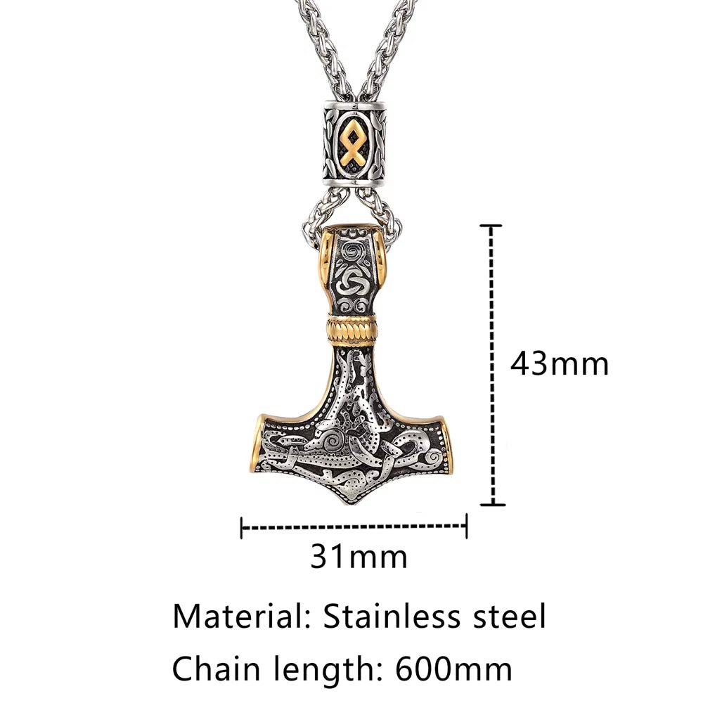 Gold Plated Mjolnir Necklace | Norse Runes Thor Hammer Pendant – Viking Necklace | Norse runes & Nordic jewelry