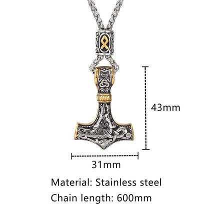 Gold Plated Mjolnir Necklace | Norse Runes Thor Hammer Pendant – Viking Necklace | Norse runes & Nordic jewelry