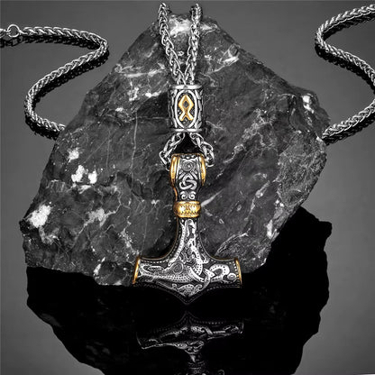 Gold Plated Mjolnir Necklace | Norse Runes Thor Hammer Pendant – Viking Necklace | Norse runes & Nordic jewelry