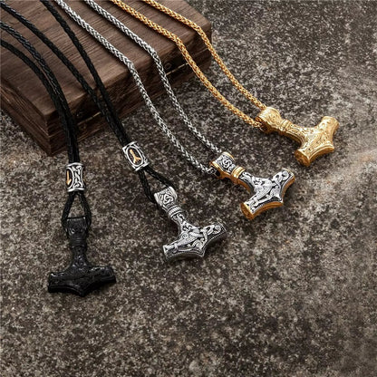 Gold Plated Mjolnir Necklace | Norse Runes Thor Hammer Pendant – Viking Necklace | Norse runes & Nordic jewelry