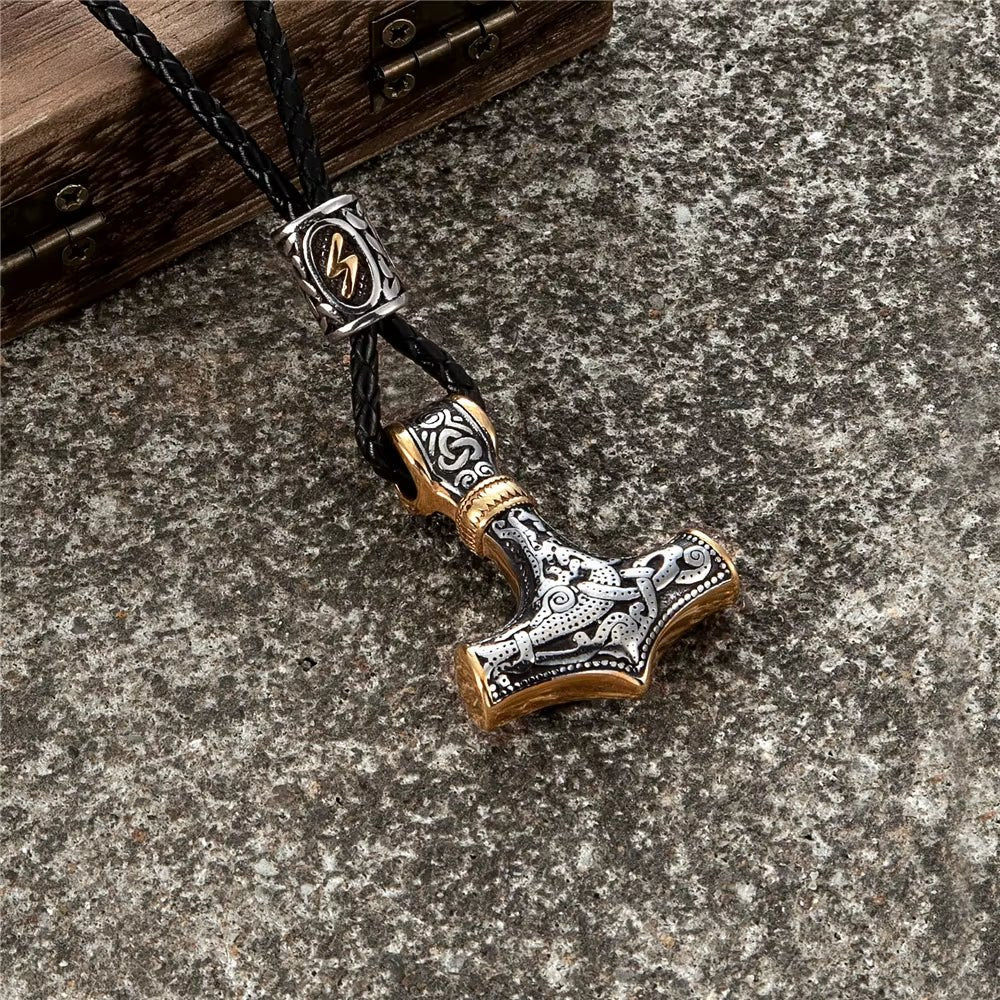 Gold Plated Mjolnir Necklace | Norse Runes Thor Hammer Pendant – Viking Necklace | Norse runes & Nordic jewelry