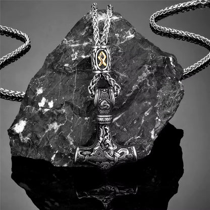 Gold Plated Mjolnir Necklace | Norse Runes Thor Hammer Pendant – Viking Necklace | Norse runes & Nordic jewelry