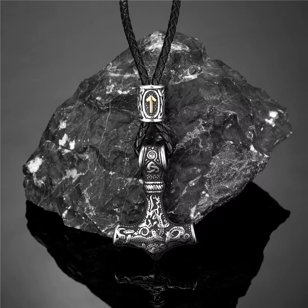 Gold Plated Mjolnir Necklace | Norse Runes Thor Hammer Pendant – Viking Necklace | Norse runes & Nordic jewelry