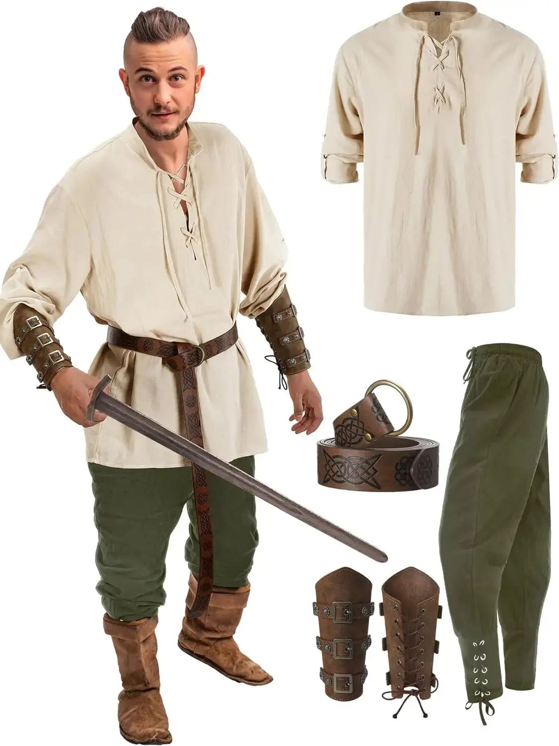 Halloween Viking Renaissance Costume Set – Medieval 4 - Piece Outfit – Viking fashion | Norse runes & Nordic jewelry