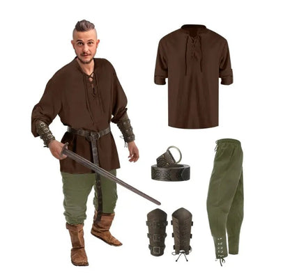 Halloween Viking Renaissance Costume Set – Medieval 4 - Piece Outfit – Viking fashion | Norse runes & Nordic jewelry