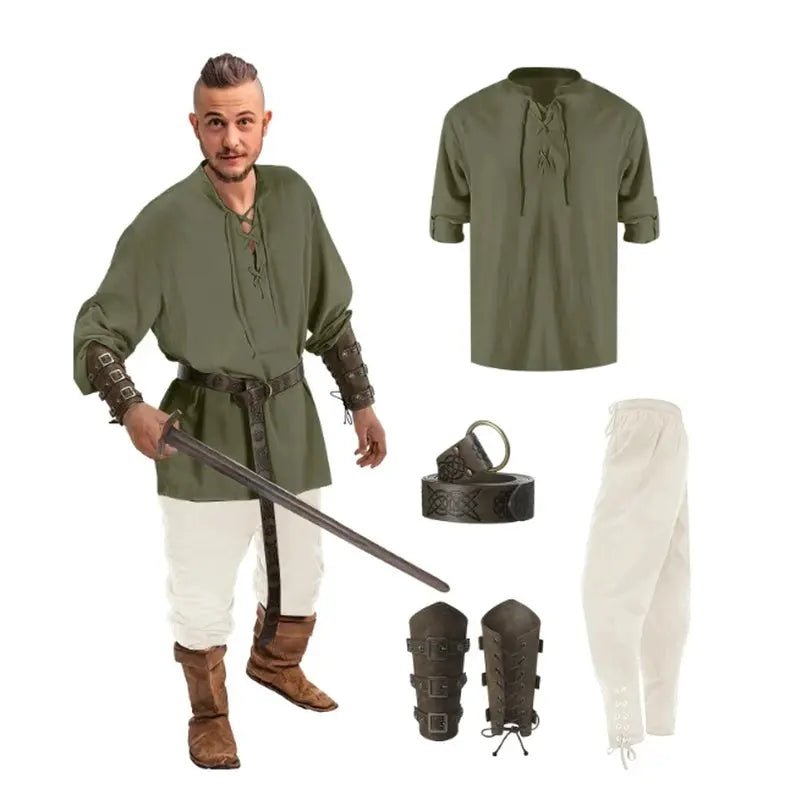 Halloween Viking Renaissance Costume Set – Medieval 4 - Piece Outfit – Viking fashion | Norse runes & Nordic jewelry