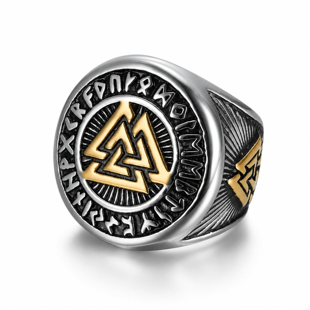Valknut Signet Ring – three-quarter view on white