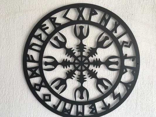 Metal Viking Decor, Nordic Mythology Vegvisir Runes Symbols