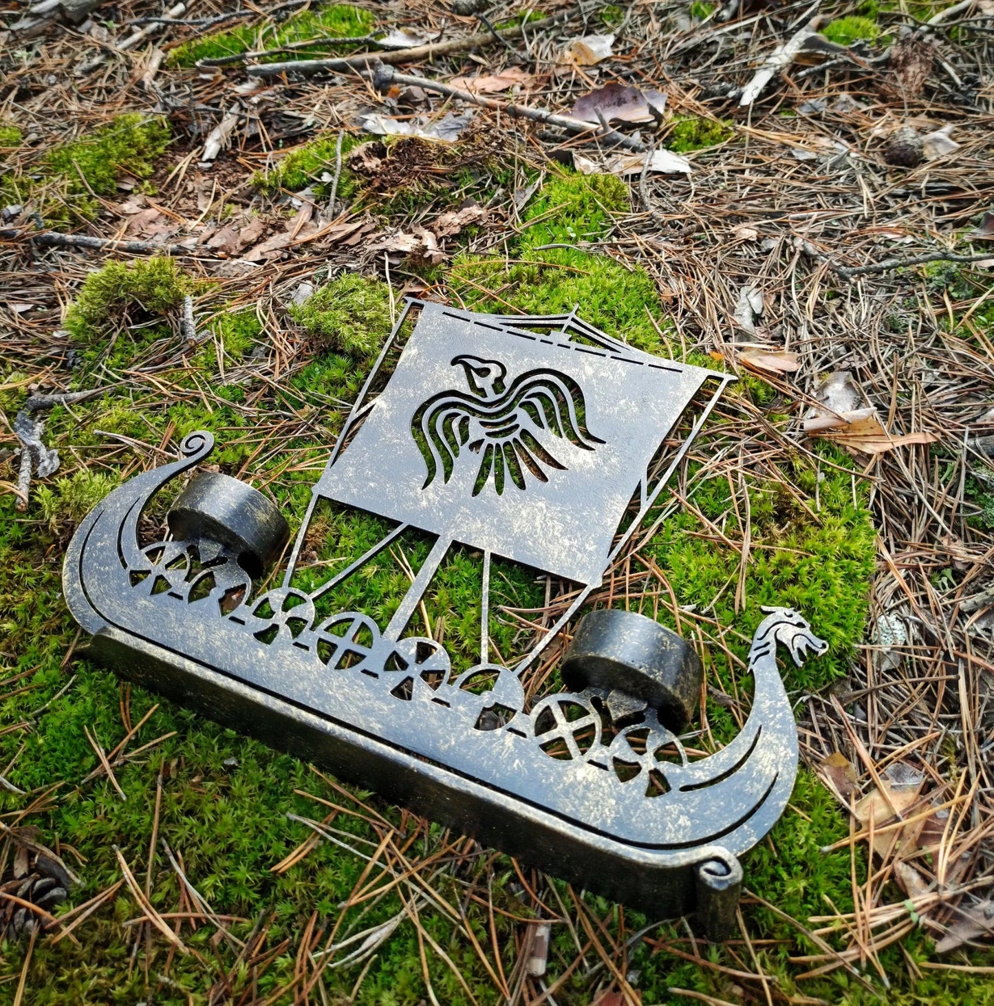 Drakkar Viking Ship Candleholder: Ragnar's Raven & Norse Runes