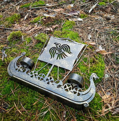 Drakkar Viking Ship Candleholder: Ragnar's Raven & Norse Runes