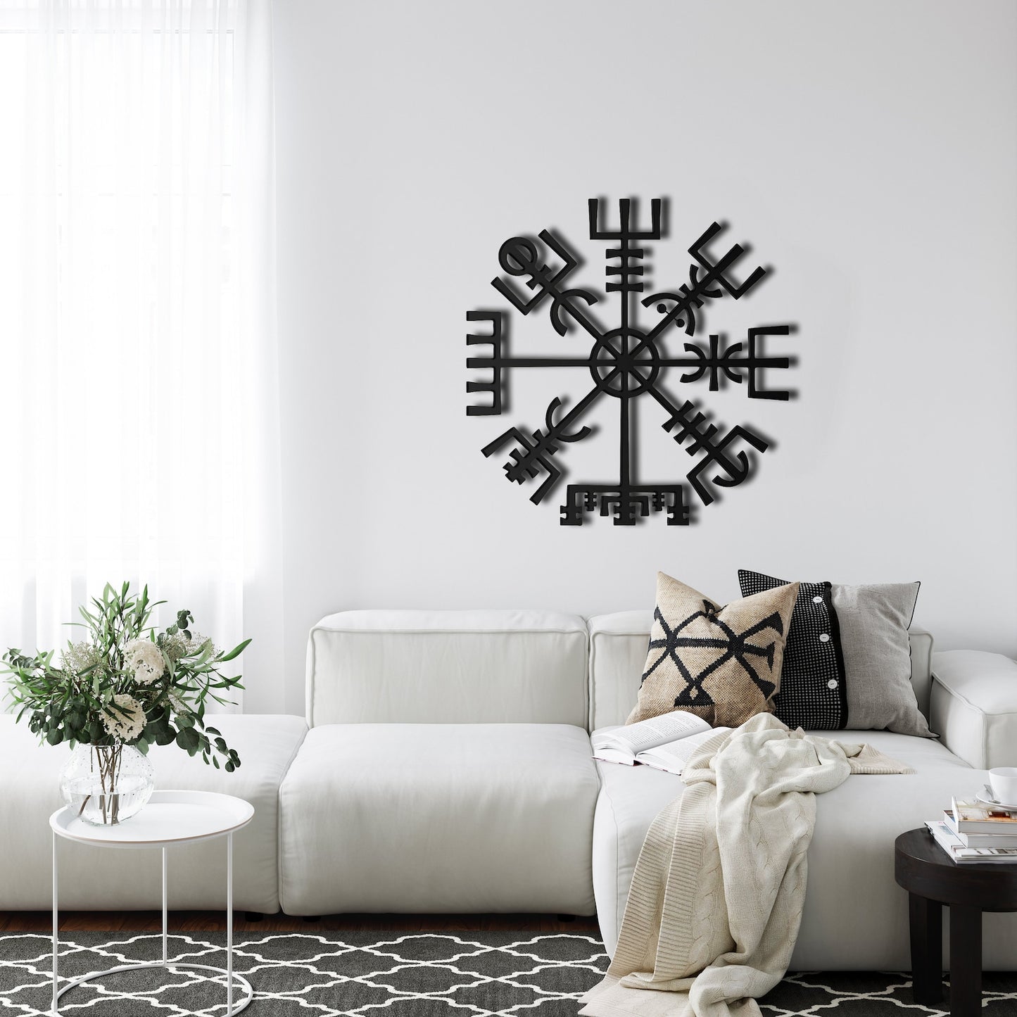 Metal Viking Decor, Nordic Mythology Vegvisir Runes Symbols