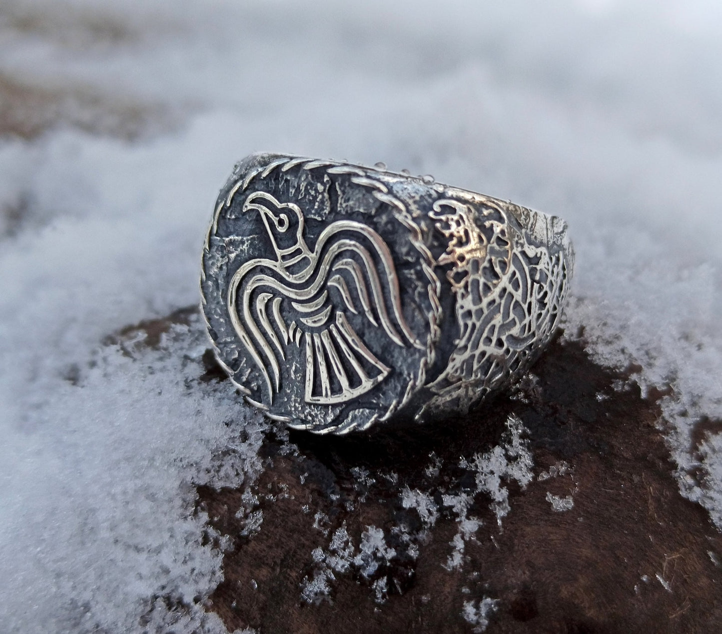 Raven banner ring | Norse Signet rings | Viking mens Jewelry