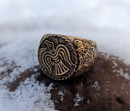 Raven banner ring | Norse Signet rings | Viking mens Jewelry