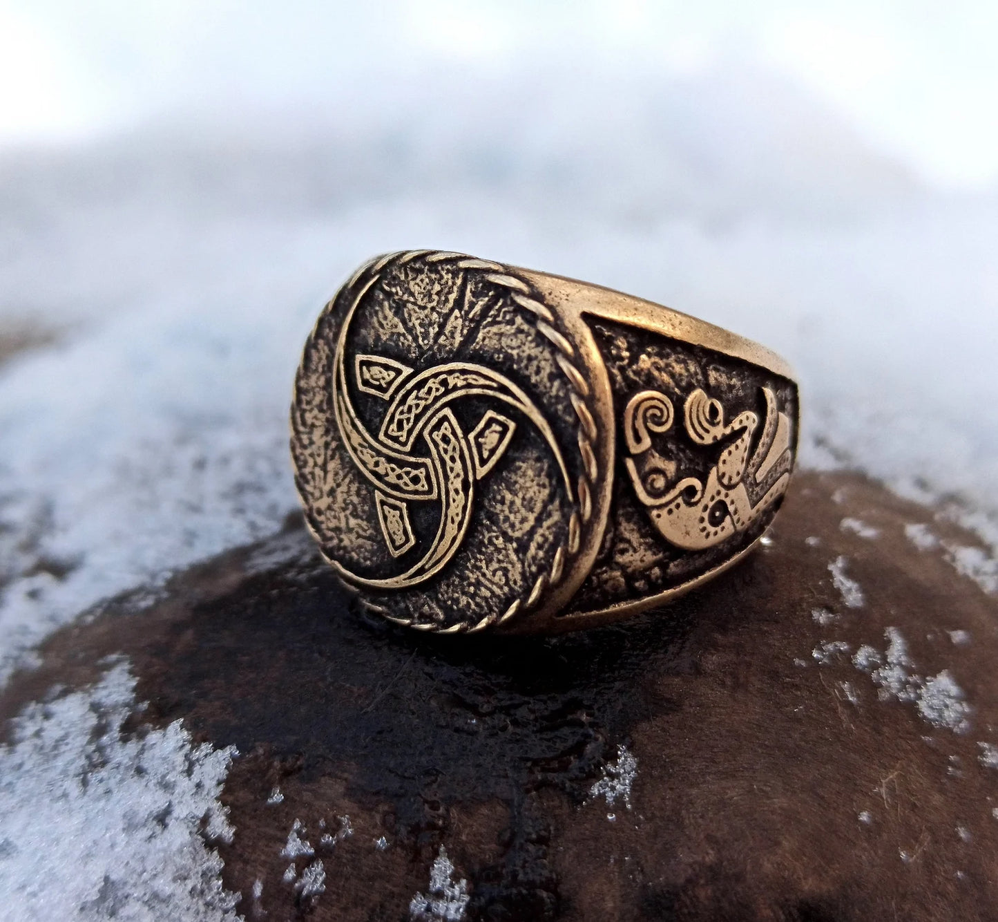 Triple horn of Odin ring | Viking jewelry men | Norse raven rings