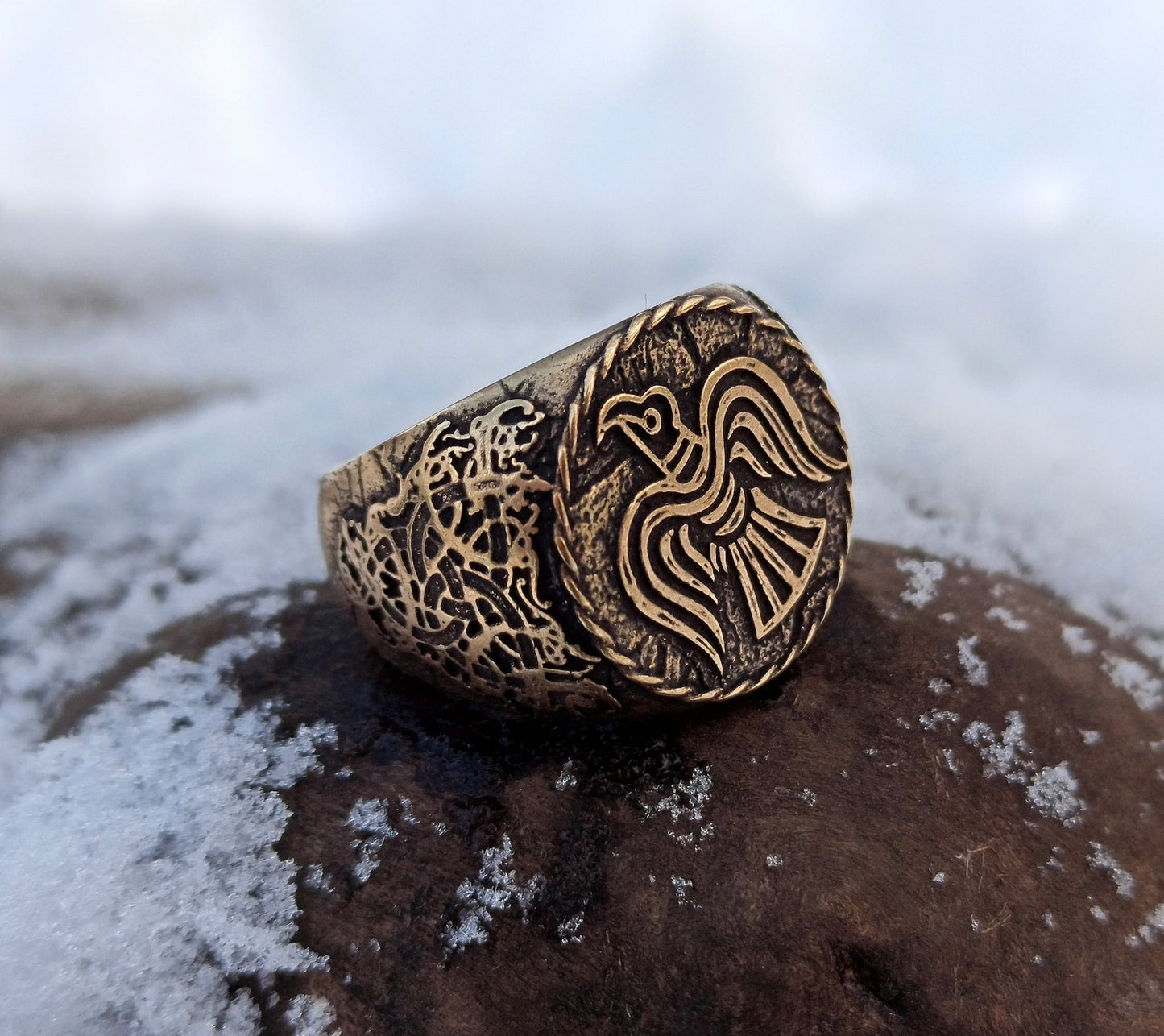 Raven banner ring | Norse Signet rings | Viking mens Jewelry