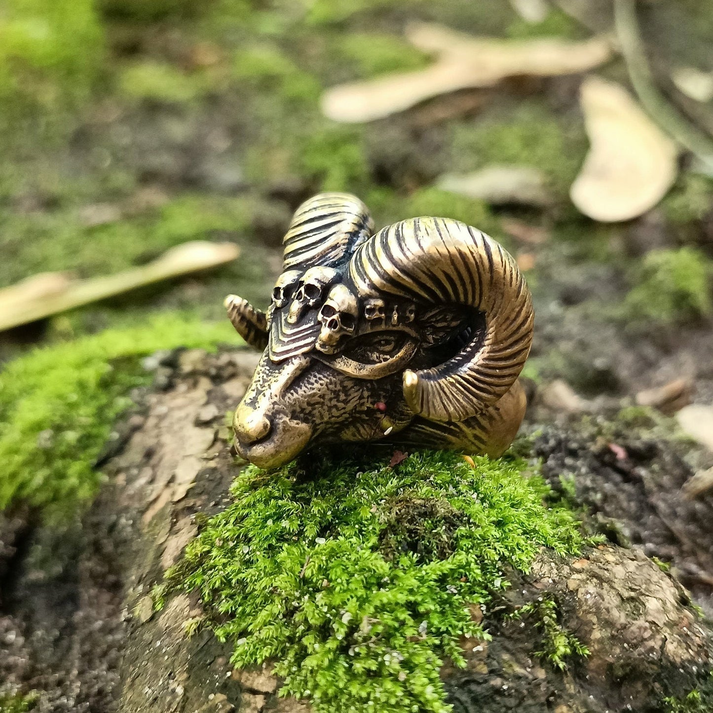 Viking ram head ring | Norse goat horns jewelry and skull