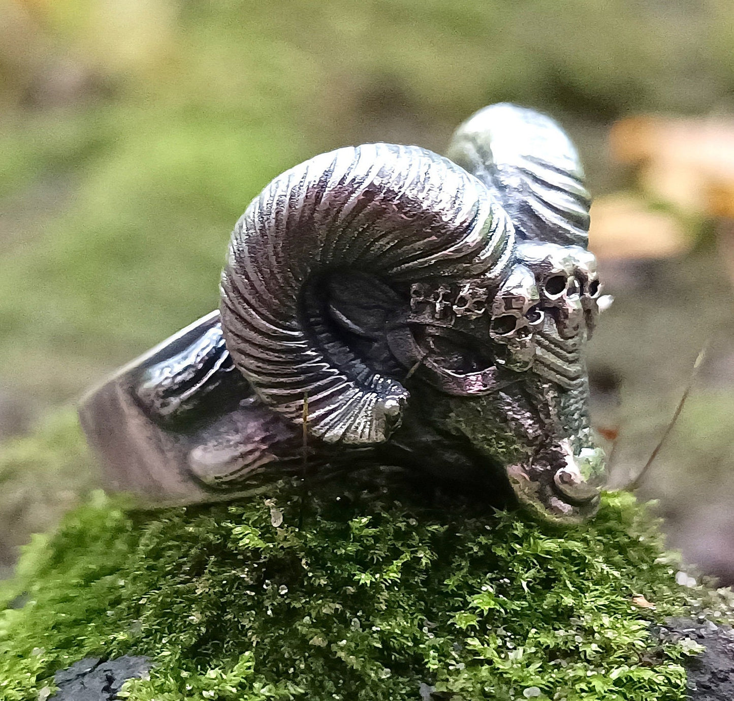 Viking ram head ring | Norse goat horns jewelry and skull