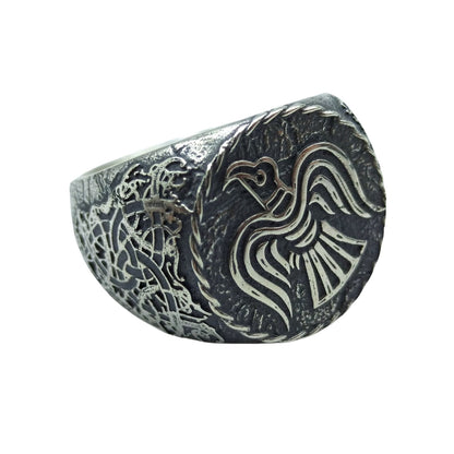 Raven banner ring | Norse Signet rings | Viking mens Jewelry