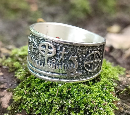 Petroglyph viking nordic ring | norse jewelry | sun wheel