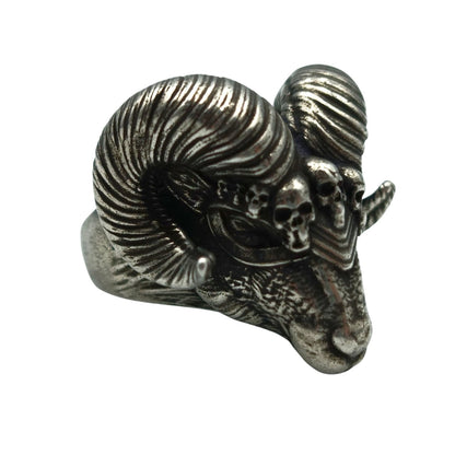 Viking ram head ring | Norse goat horns jewelry and skull